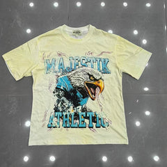 MAJESTIK Washed Eagle Rhinestone Graphic T-Shirt