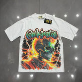 MAJESTIK Heavyweight Flaming Skull Graphic T-Shirt