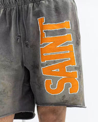 Saint Michael Distressed Vintage Effect Large Graphic Logo Sweat Shorts