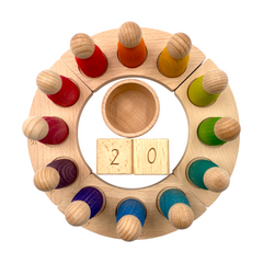 Wooden Perpetual Calendar with 12 Rainbow Peg Figures