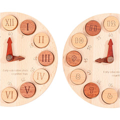 **Pre-order (Ships in 1-2 Weeks)**Wooden Cognitive Learning Clock – Dual-Sided Time Recognition Toy with Roman and Arabic Numerals