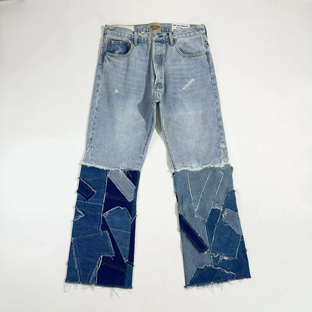 GALLERY DEPT. JESSE FLARE Splicing Patch Damaged Wash Blue Micro Horn Wide Leg Jeans
