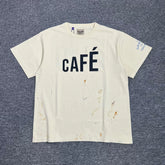 GEIIARK DEPT High Street Trendy T-shirt Coffee Shop Letter Printing Creative Fun Washed Casual Short Sleeve T-shirt