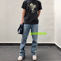 GALLERY DEPT Cherub Tee Retro Vintage Skull Rose Washed Short Sleeve T-shirt Trendy