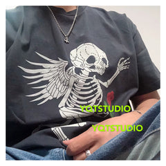 GALLERY DEPT Cherub Tee Retro Vintage Skull Rose Washed Short Sleeve T-shirt Trendy