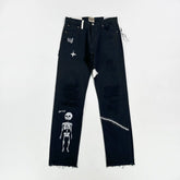 GALLERY DEPT. FUCK FACE Black Skull Patch Wear Out American High Street Jeans