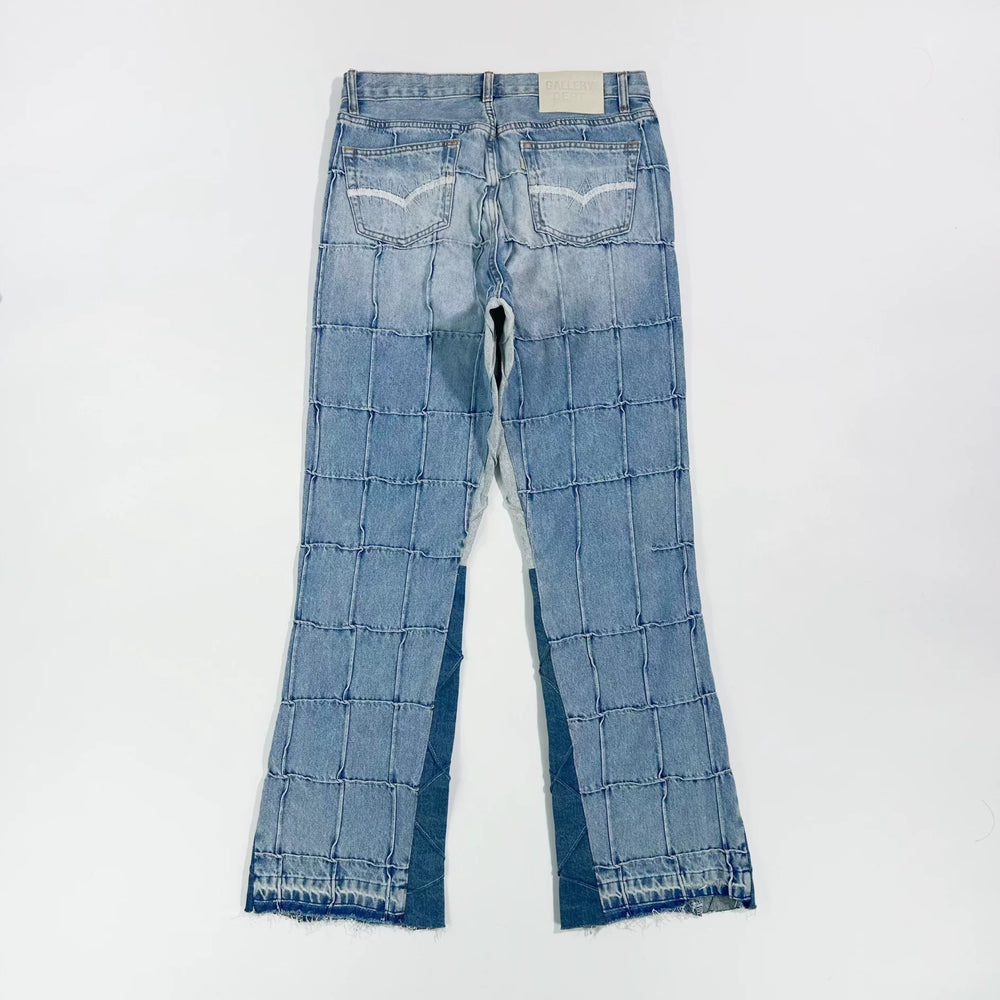 GALLERY DEPT Crocodile Pattern American High Street Grid Pattern Splicing Grinding Edge Micro Horn Washed Blue Cowboy Pants
