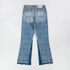 GALLERY DEPT Crocodile Pattern American High Street Grid Pattern Splicing Grinding Edge Micro Horn Washed Blue Cowboy Pants