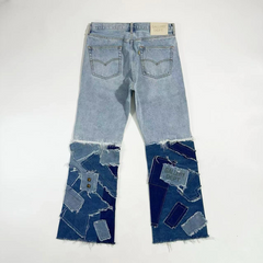 GALLERY DEPT. JESSE FLARE Splicing Patch Damaged Wash Blue Micro Horn Wide Leg Jeans