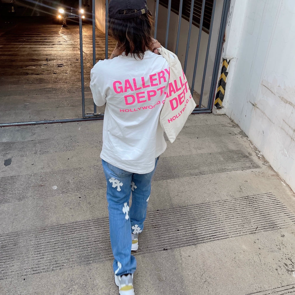 GALLERY DEPT New Pink Letter Logo Basic Slogan Print Cotton Loose Short Sleeve T-shirt TEE Trendy