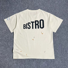 GEIIARK DEPT High Street Trendy T-shirt Coffee Shop Letter Printing Creative Fun Washed Casual Short Sleeve T-shirt