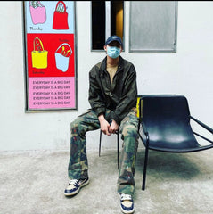 GALLERY DEPT LA GAMO FLARE camouflage leopard print ink-splashed stitching flared overalls