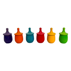 **Pre-order (Ships in 2-3 Weeks)**Set of 6 Stained Little Things Wooden Treasure Boxes – Primary Rainbow Colors