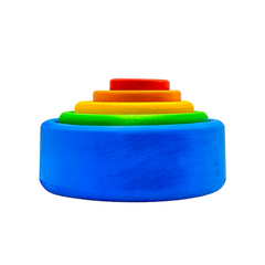 **Pre-order (Ships in 2-3 Weeks)**5-Piece Stained Wooden Stacking & Nesting Bowl Set – Blue Sunset