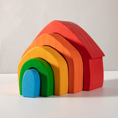**Pre-order (Ships in 2-3 Weeks)**5 Pcs STAINED Rainbow Wooden Stacking House