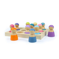 **Pre-order (Ships in 2-3 Weeks)**12-Piece Pastel Rainbow Peg Doll People with Sorting Tray – Macaron Colors