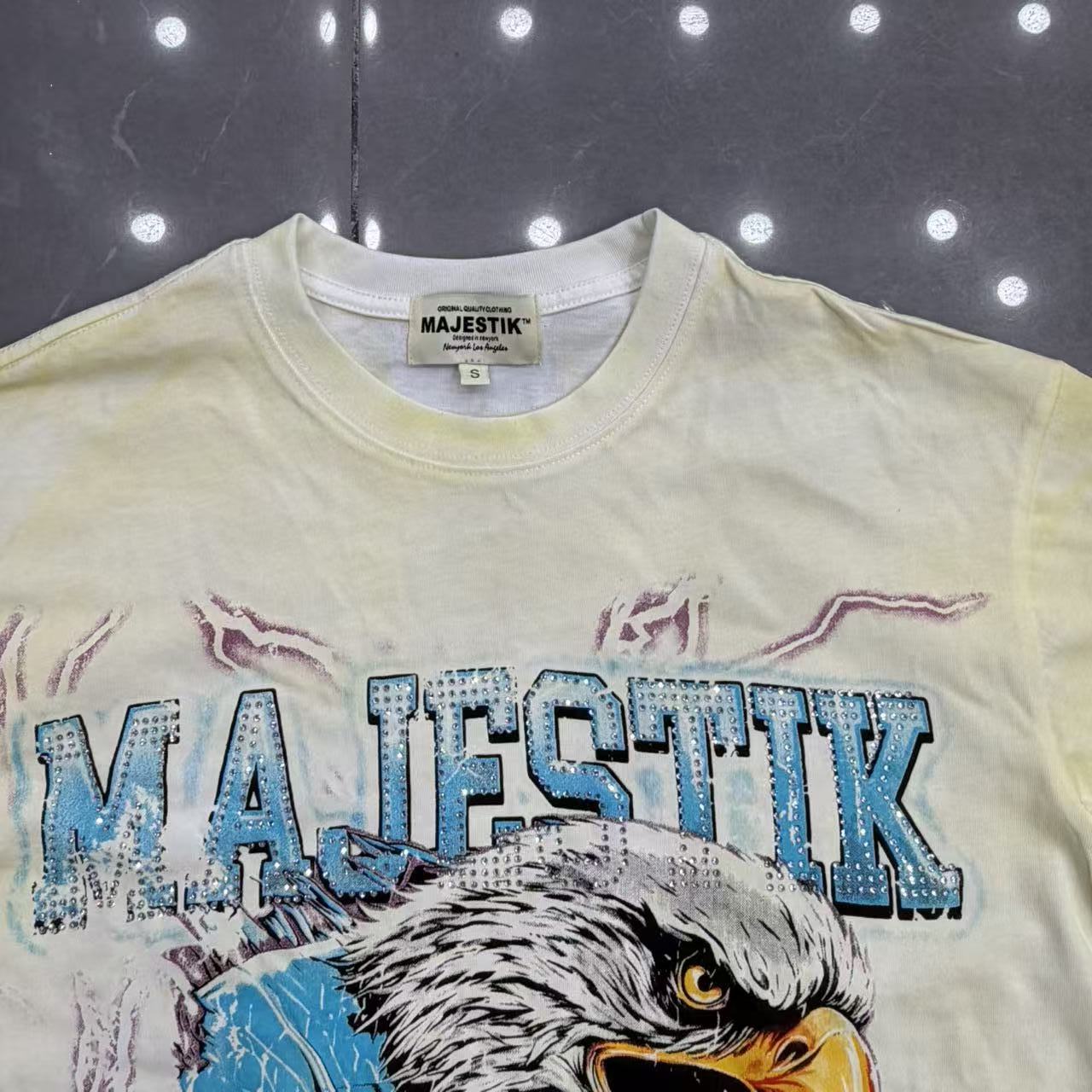 MAJESTIK Washed Eagle Rhinestone Graphic T-Shirt