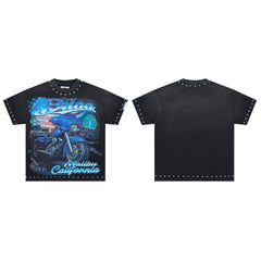 DUAA Distressed Vintage Wash Streetwear Graphic T-Shirt