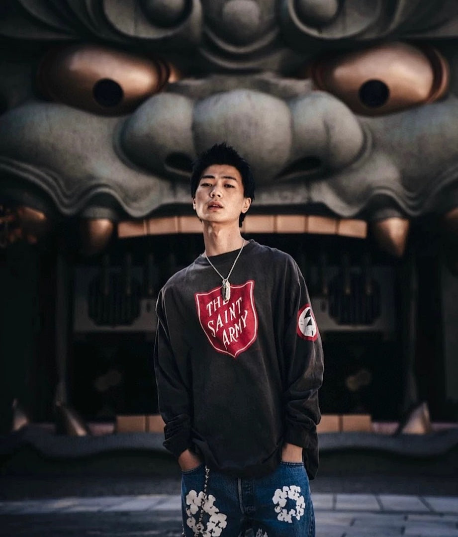 Saint Michael Emblem Patch & Slogan Back Print Sweatshirt