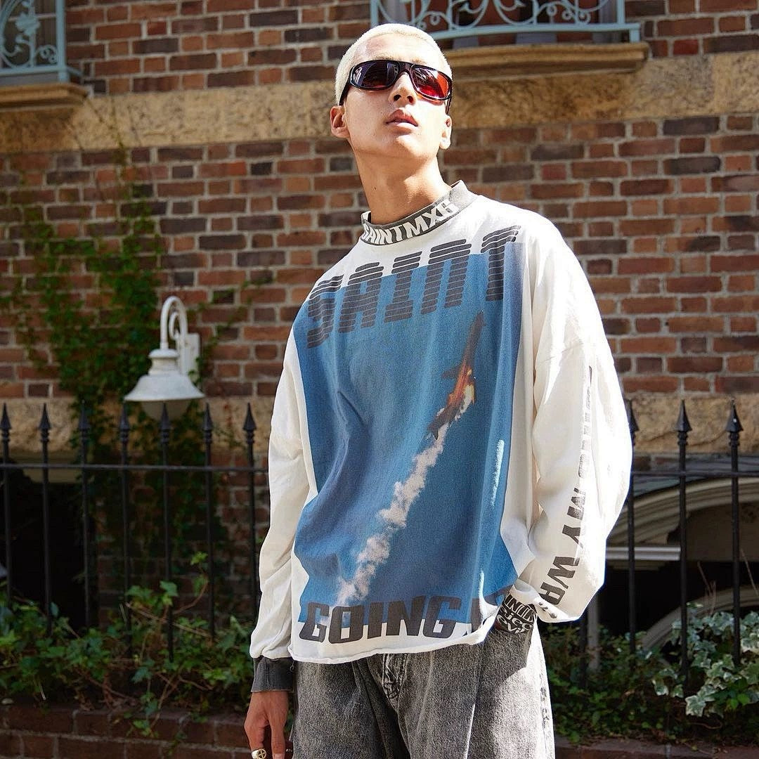 Saint Michael High-Collar Lightning & Arch Logo Sweatshirt