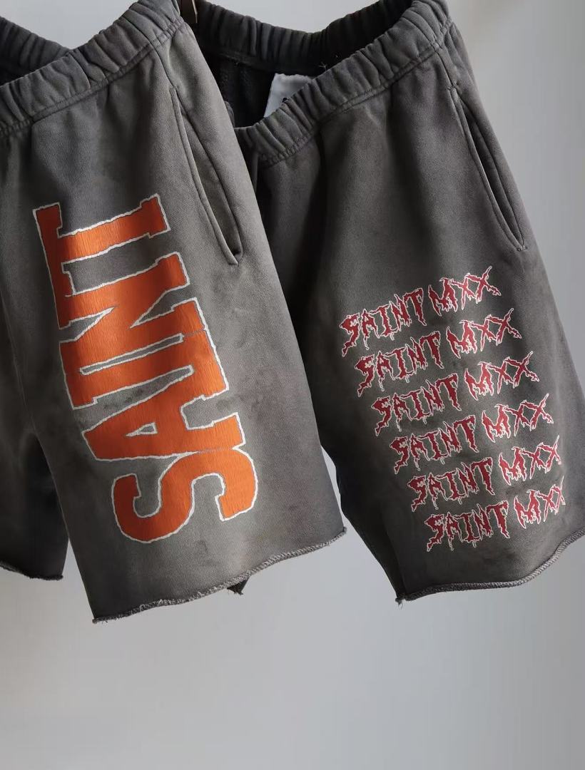 Saint Michael Distressed Vintage Effect Large Graphic Logo Sweat Shorts