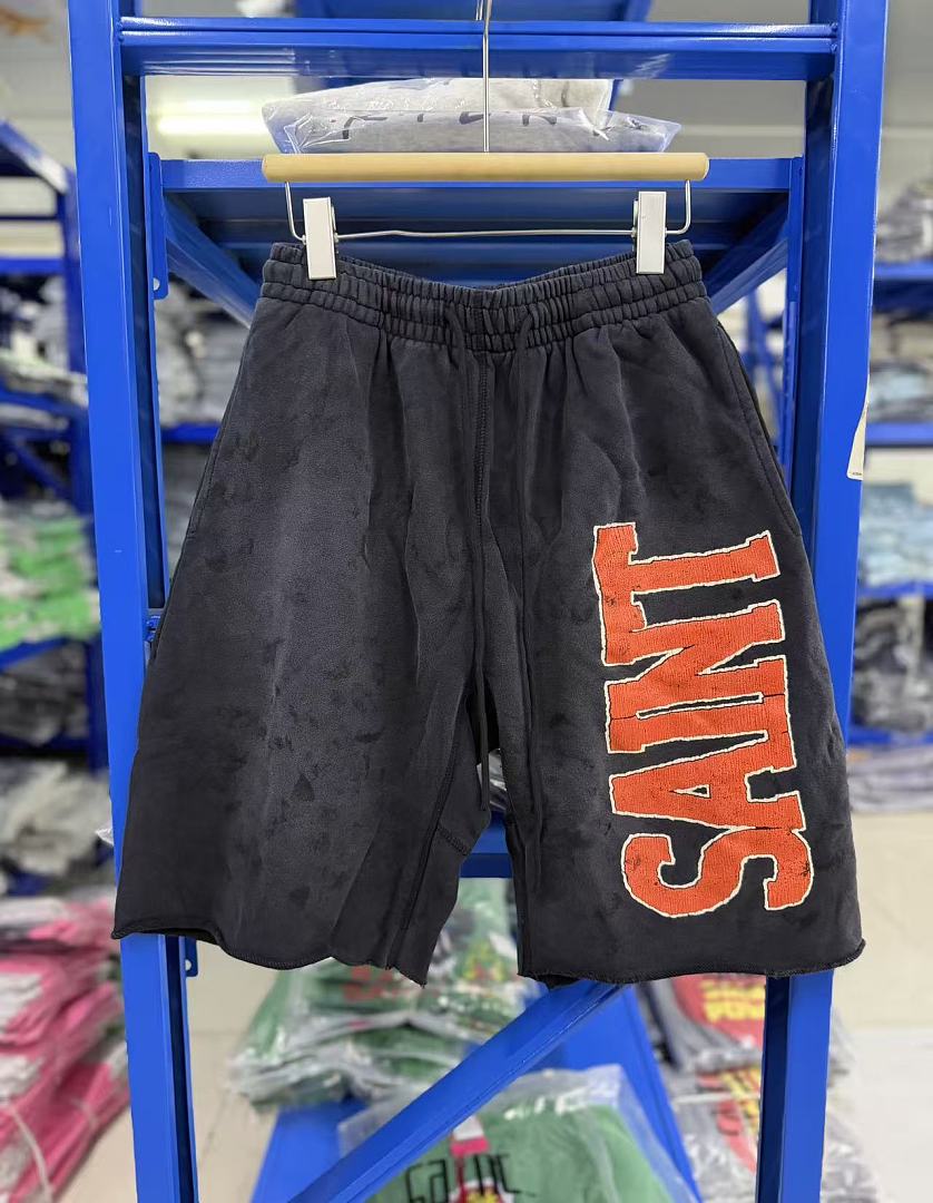 Saint Michael Distressed Vintage Effect Large Graphic Logo Sweat Shorts