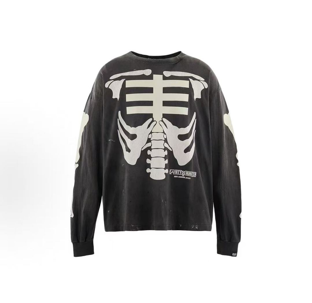 Saint Michael Skeleton Ribcage Print Knit Sweatshirt