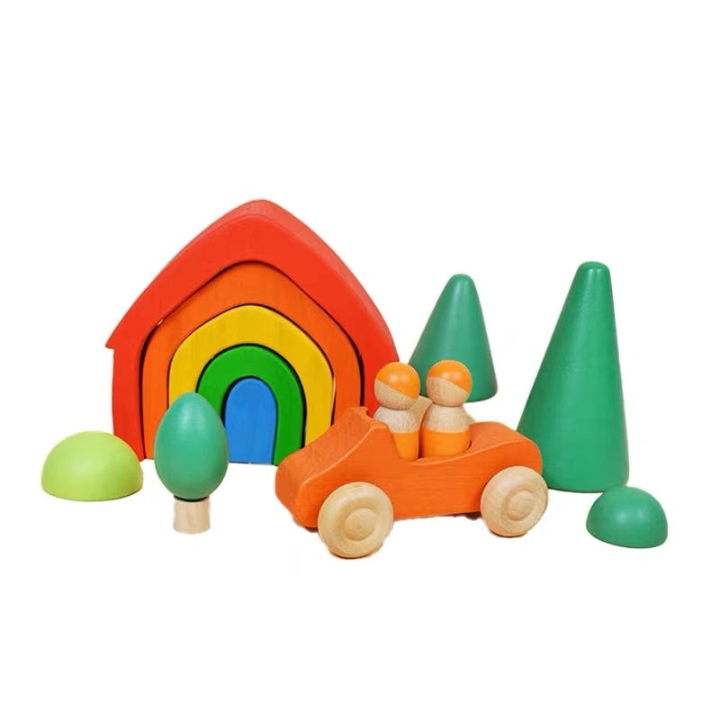 **Pre-order (Ships in 2-3 Weeks)**5 Pcs STAINED Rainbow Wooden Stacking House