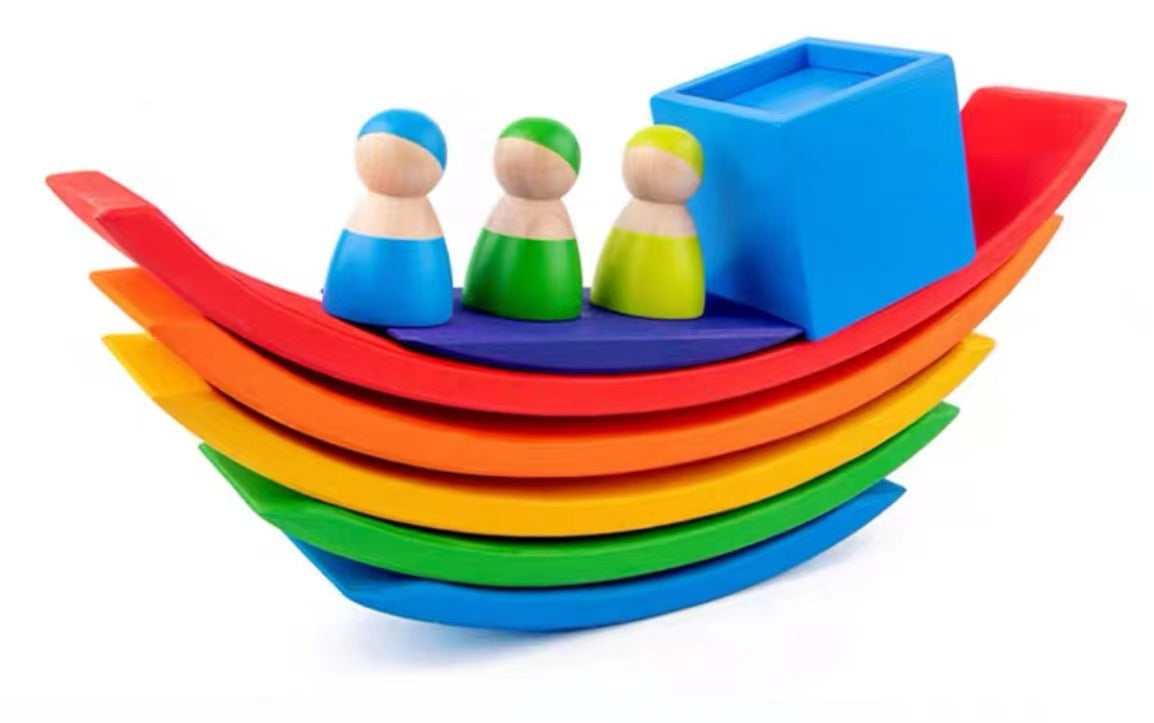 **Pre-order (Ships in 1-2 Weeks)**12-Piece Rainbow Wooden Peg Dolls – Primary Color