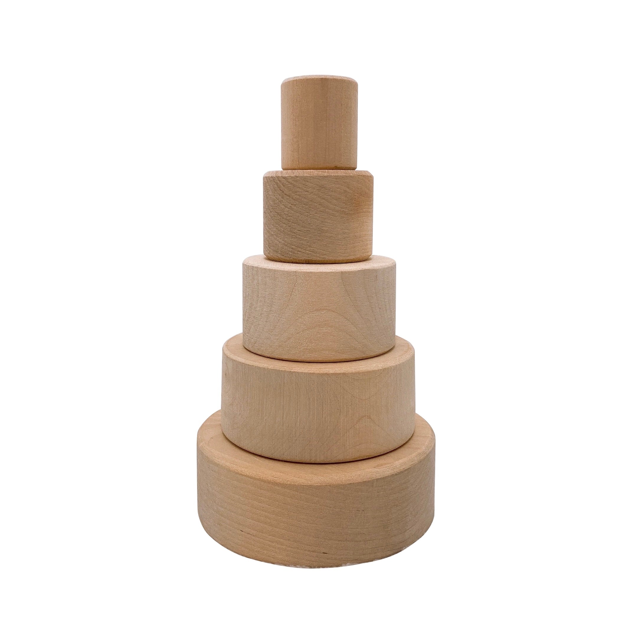 5 Pcs Natural Wooden Stacking & Nesting Cup Bowl Set