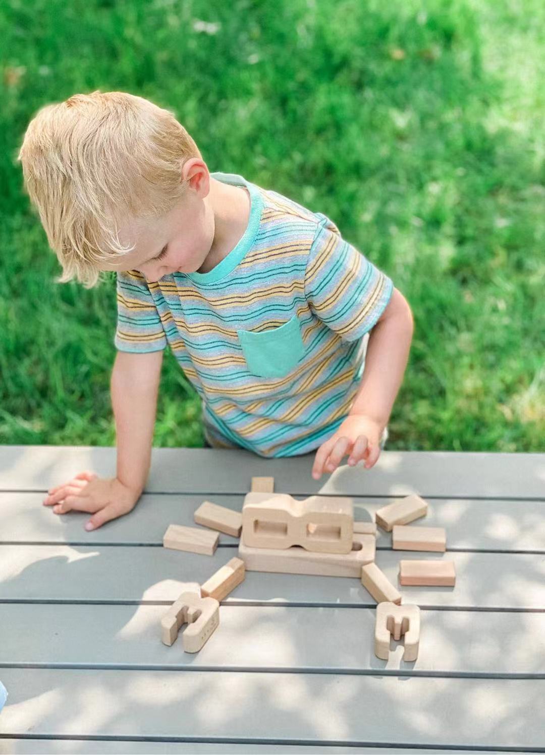32 Pcs Wooden Math Number Building Blocks Set with Tray