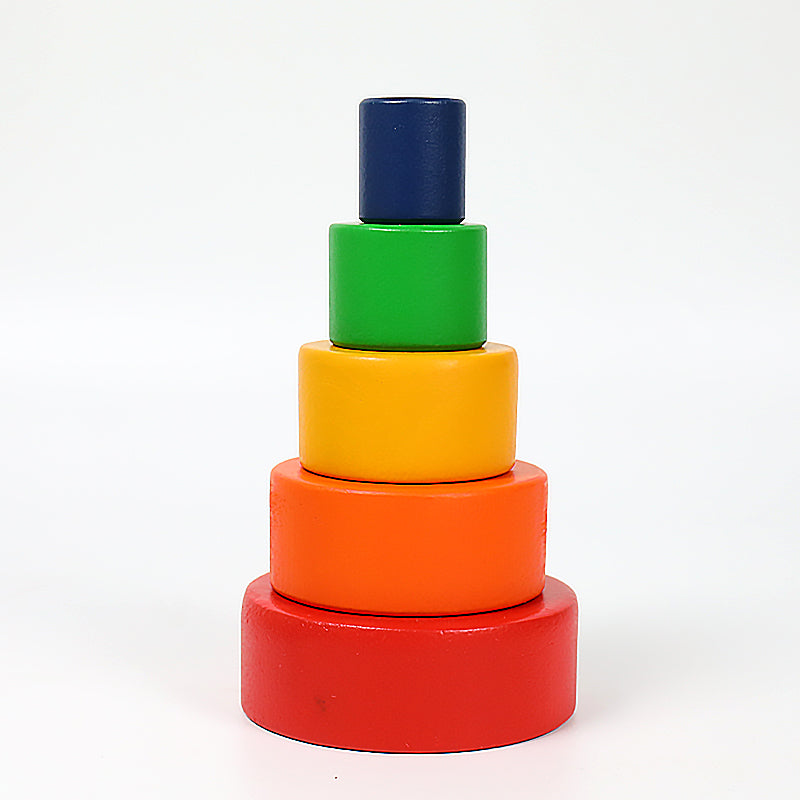 **Pre-order (Ships in 2-3 Weeks)**5 Pcs Wooden Stacking & Nesting Cup Bowl Set – Primary Rainbow