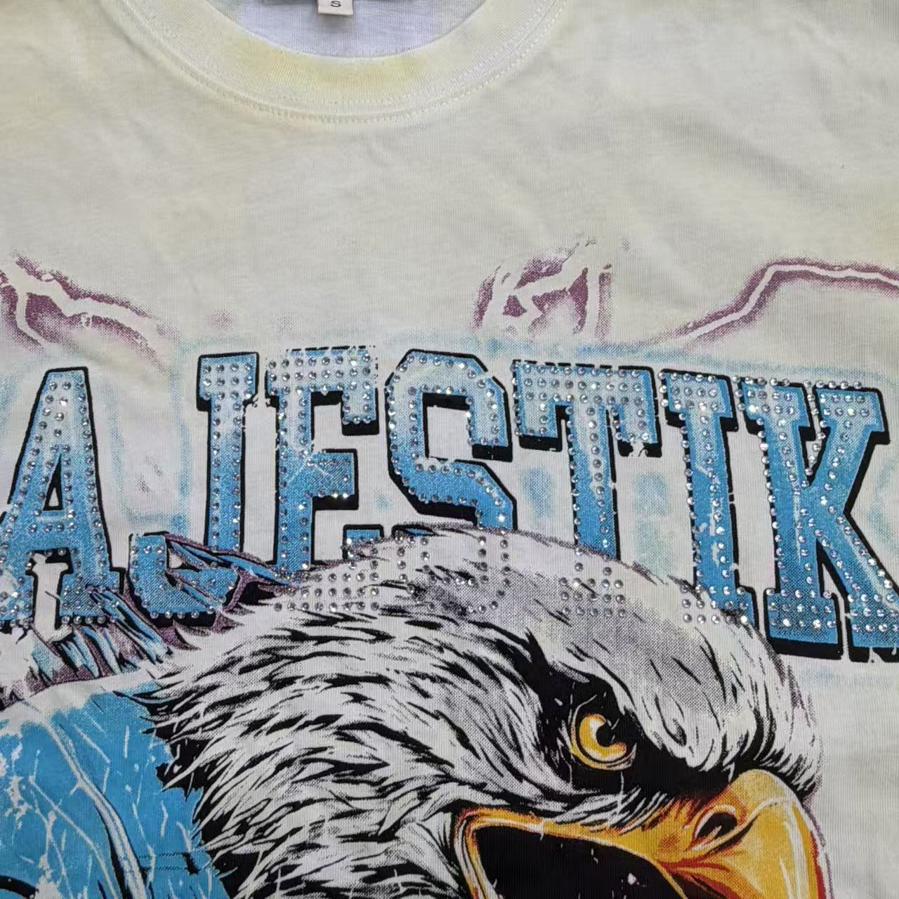 MAJESTIK Washed Eagle Rhinestone Graphic T-Shirt
