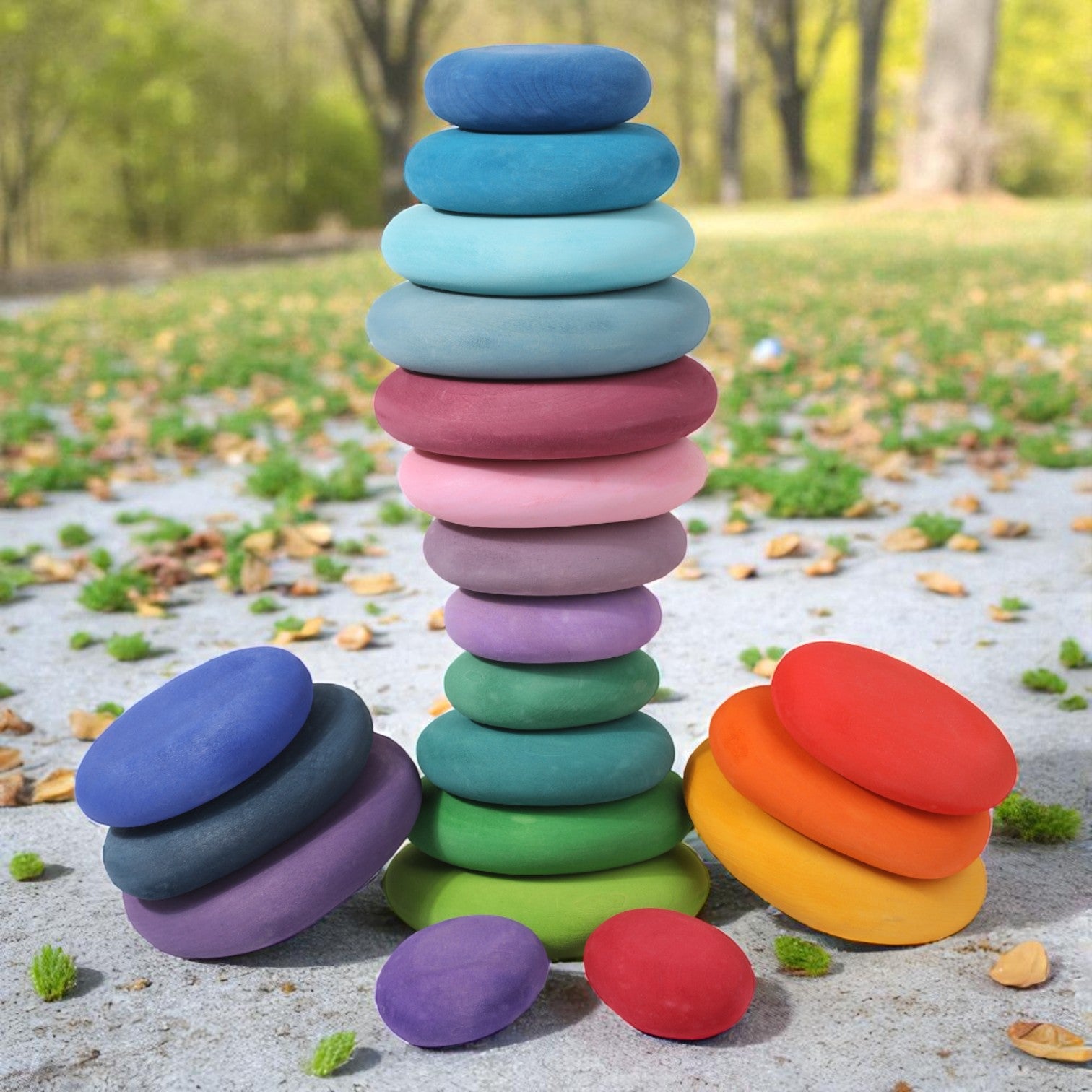 **Pre-order (Ships in 2-3 Weeks)**20-Piece Stained Wooden Stacking Pebbles Set