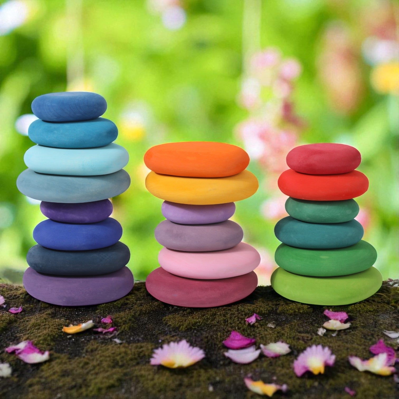 **Pre-order (Ships in 2-3 Weeks)**20-Piece Stained Wooden Stacking Pebbles Set