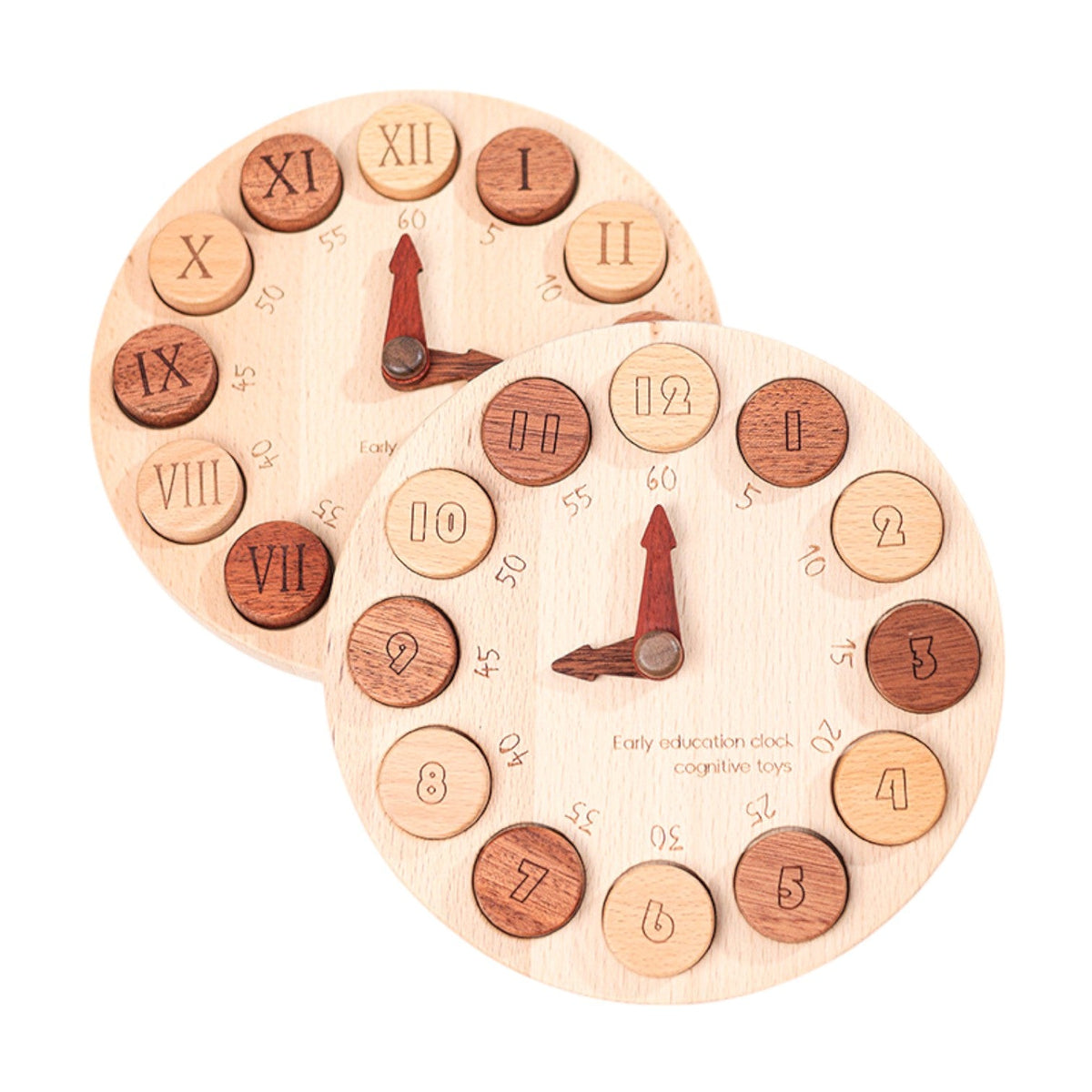 **Pre-order (Ships in 1-2 Weeks)**Wooden Cognitive Learning Clock – Dual-Sided Time Recognition Toy with Roman and Arabic Numerals
