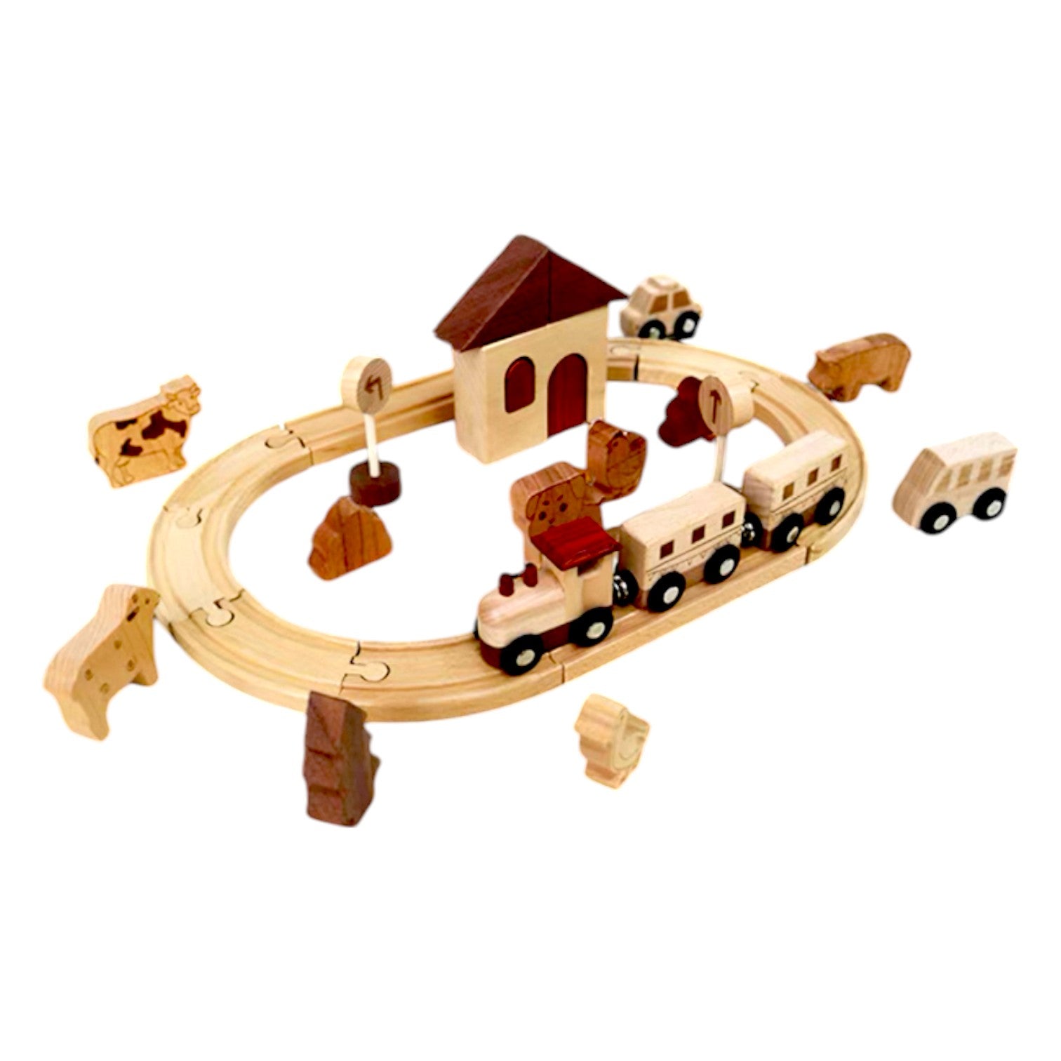 **Pre-order (Ships in 2-3 Weeks)**Wooden Farm Train Track Play Set – 32-Piece Natural Solid Wood Toy