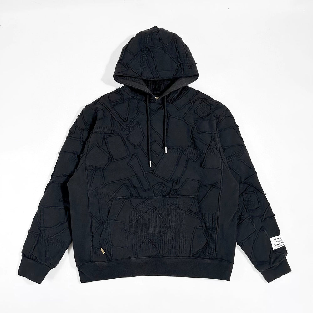 GALLERY DEPT. COLLAGE HOODIE Black Collage Patch Splicing Damaged Hoodie Sweatshirt