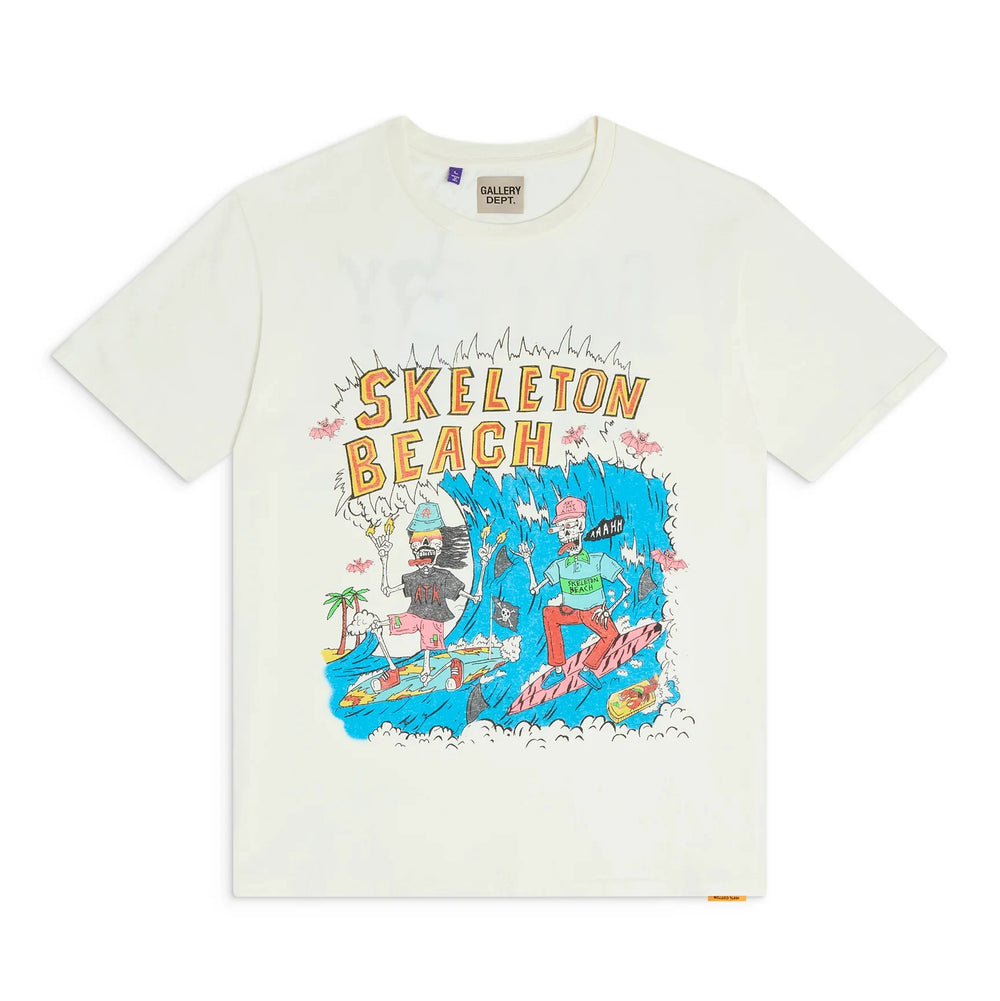 GALLERY DEPT.SKELETON BEACH SURF TEE Beach Surfing Glitter Printed Short Sleeve T-shirt