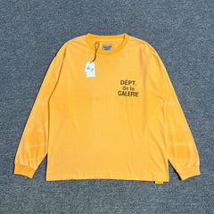 GALLERY DEPT.FRENCH L/S TEE water washed distressed loose round neck water ripple long sleeved T-shirt