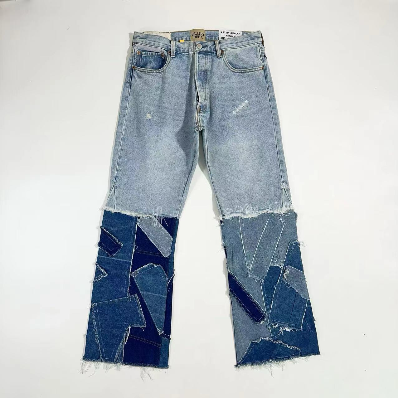 GALLERY DEPT. JESSE FLARE Splicing Patch Damaged Wash Blue Micro Horn Wide Leg Jeans