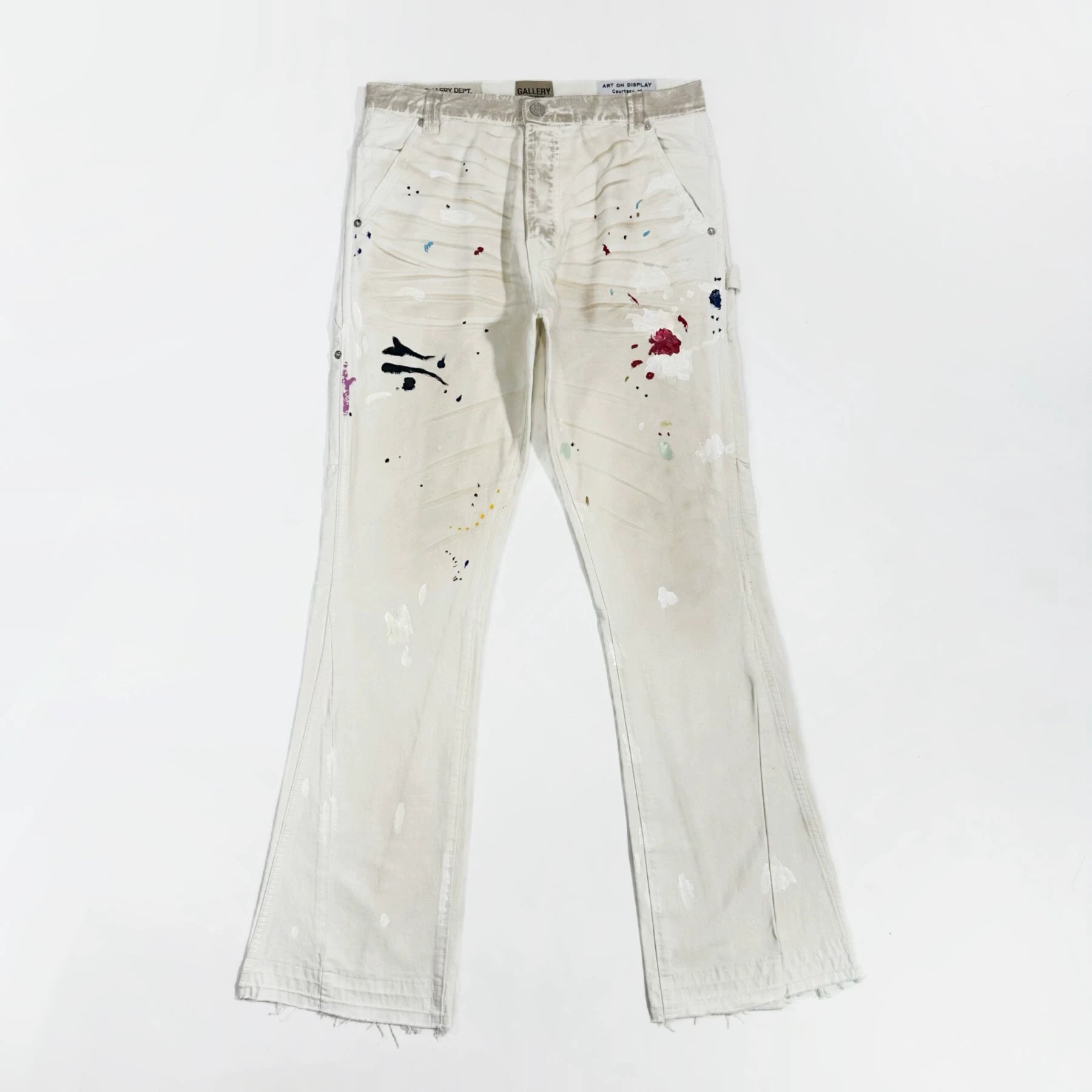 GALLERY DEPT. PAINTED CARPENTER FLARE Dirty White Splash Ink Woodworking Jeans