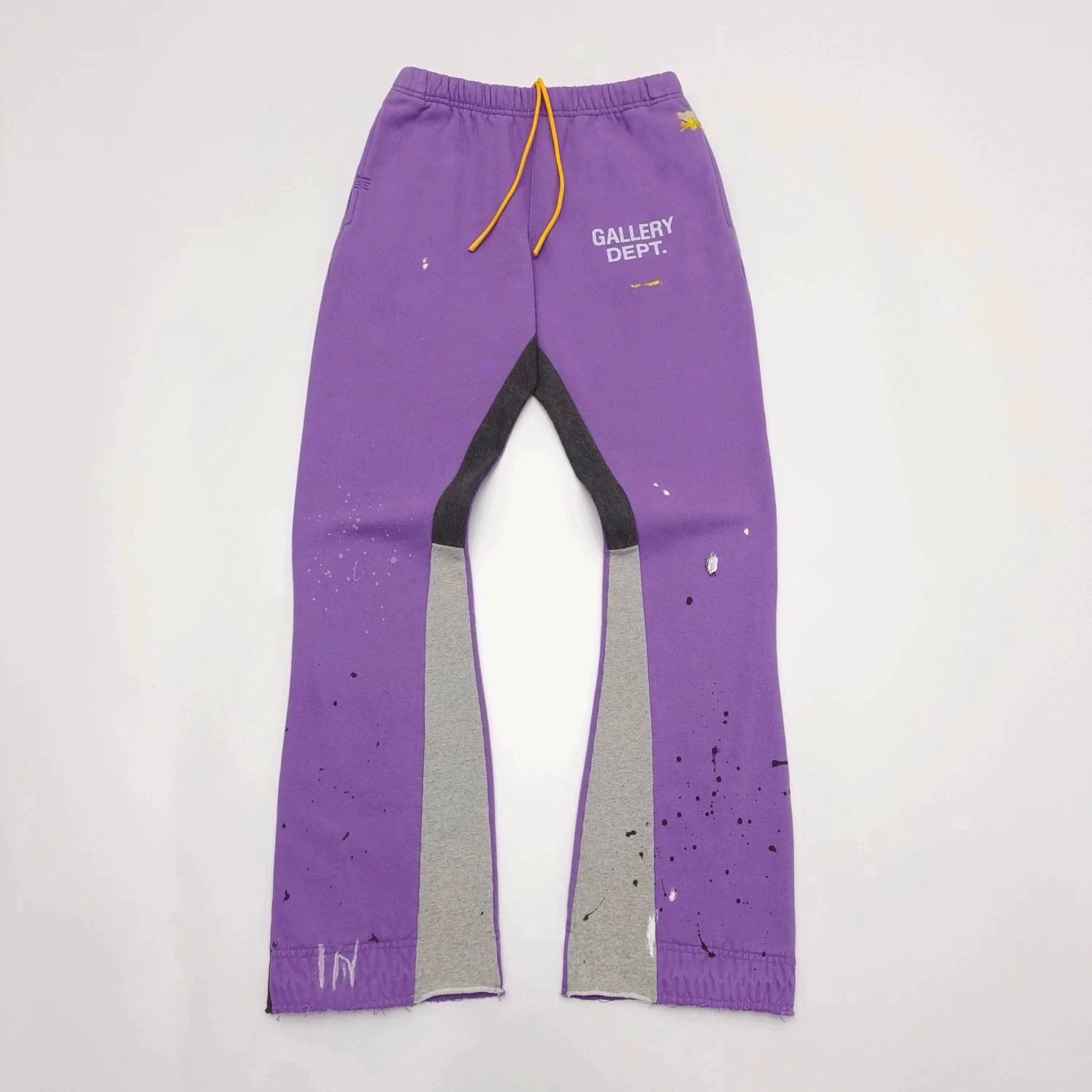 Gallery Dept hand-painted splashed ink letter print splicing micro pull pants, high street washed old pants