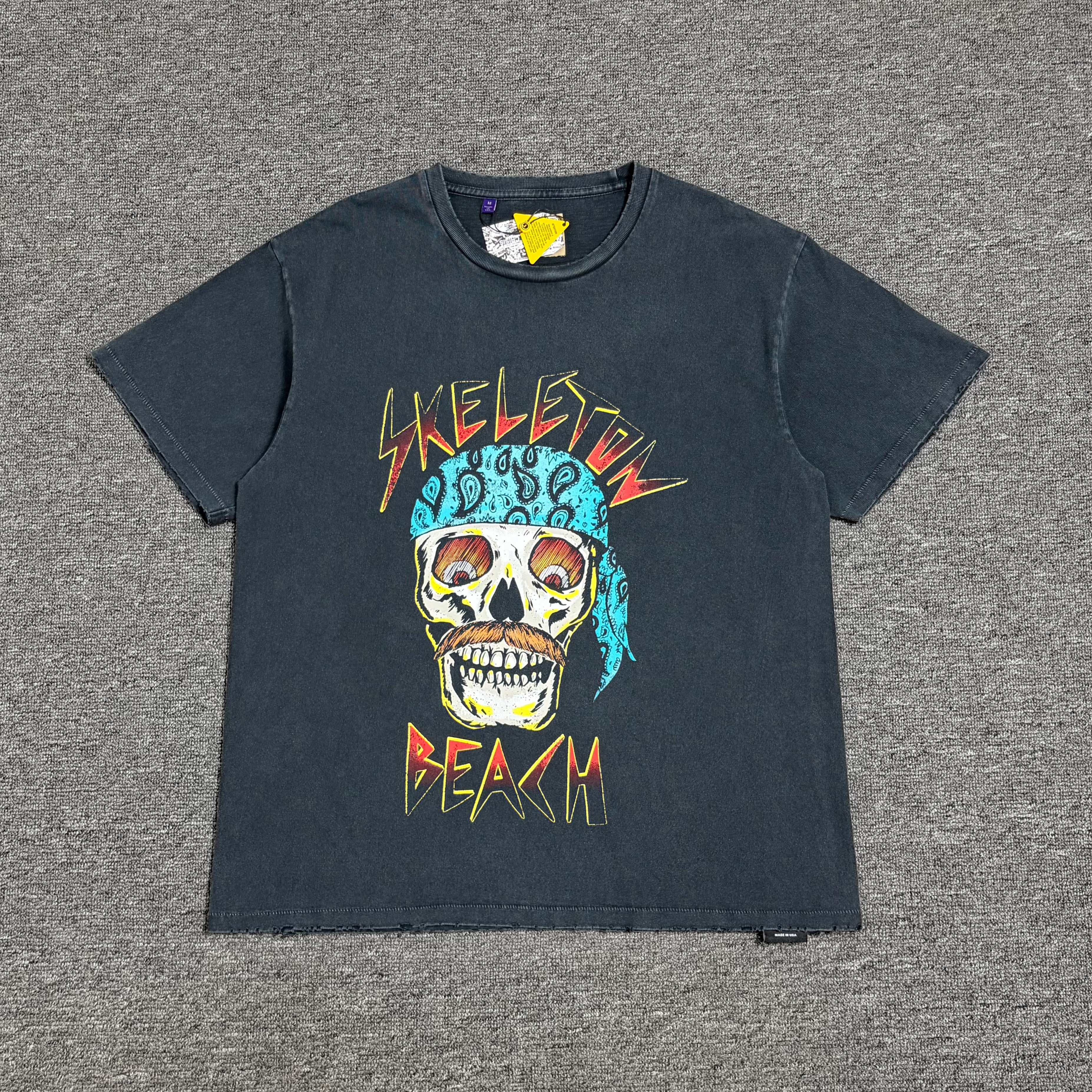 Gallery Depot Skeleton Beach Tee Washed and Used Skull Printed Short Sleeve T-shirt