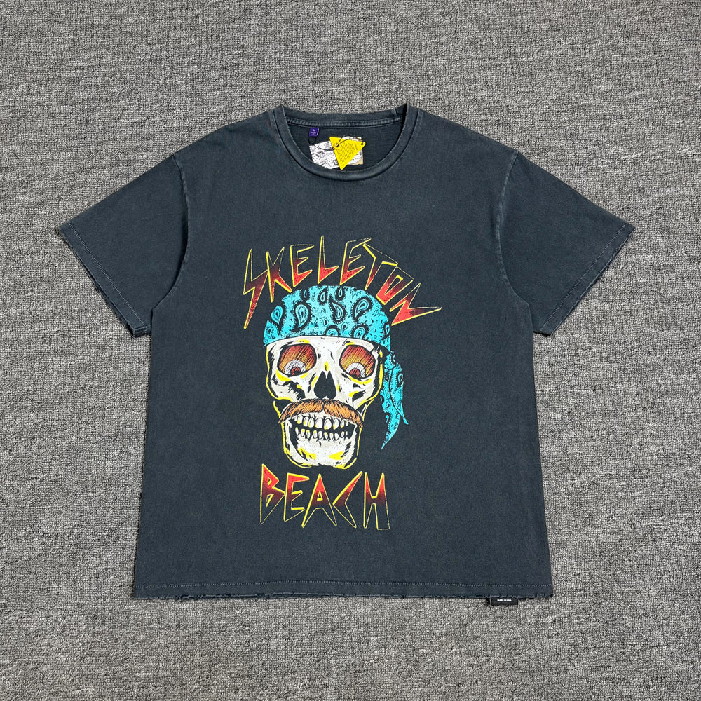 Gallery Depot Skeleton Beach Tee Washed and Used Skull Printed Short Sleeve T-shirt