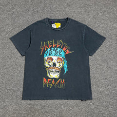 Gallery Depot Skeleton Beach Tee Washed and Used Skull Printed Short Sleeve T-shirt