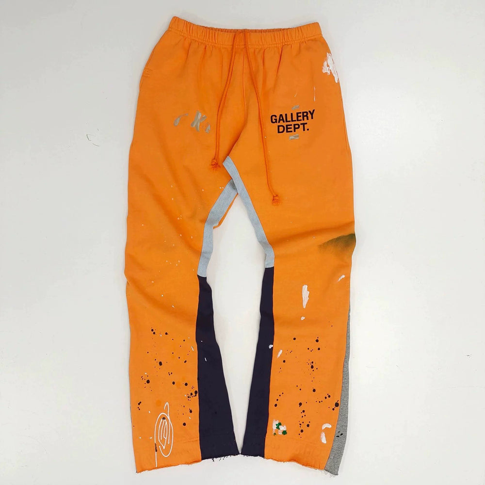 Gallery Dept hand-painted splashed ink letter print splicing micro pull pants, high street washed old pants
