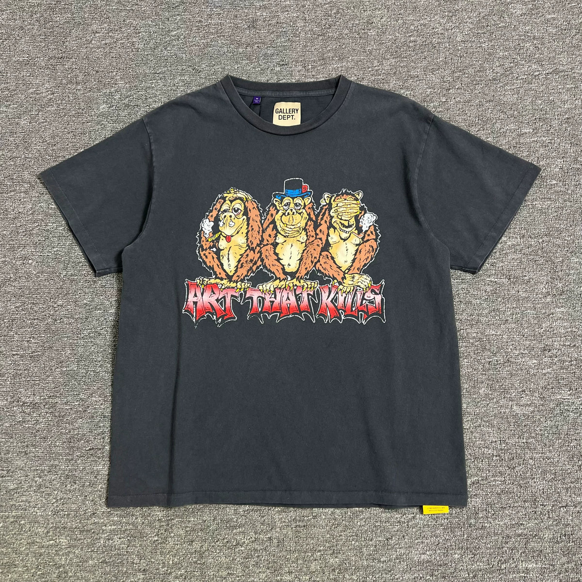 GALLERY DEPT. SEE NO EVIL TEE Water washed distressed loose short sleeved T-shirt for both men and women