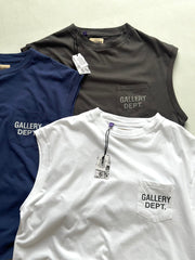 Gallery Dept Independent American Retro Vintage Washed Pocket Printed Sleeveless Tank Top T-shirt for Men and Women Trendy