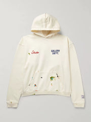 GALLERY DEPT. ART ON PLAY HOODIE Leather Label Hand drawn Ink Splashing Old Hoodie Sweatshirt
